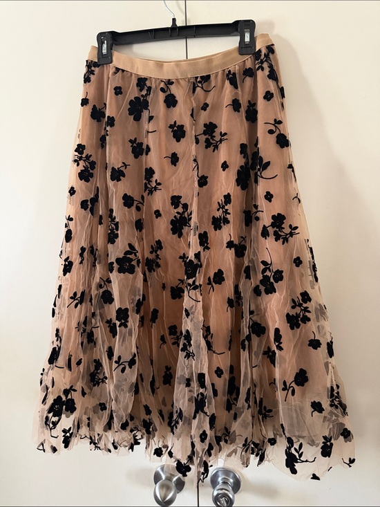 Chicwish Dresses & Skirts - Chicwish Beige Tulle Midi Skirt with Black Floral Flock